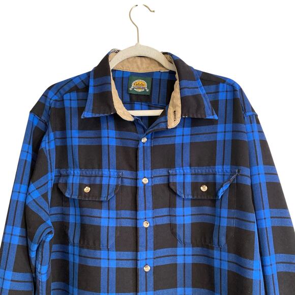 Cabelas Blue Black Checked Flannel Outdoors Gorpcore Button Down Shirt Size XL - Picture 5 of 16